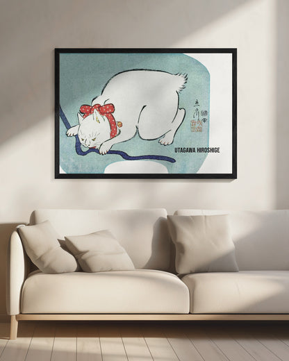 Japanese White Cat (1863) Vintage Woodblock Print - Poster / Art Print - interiör
