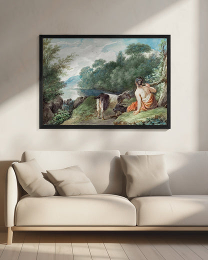 Shepherdess With Goats In a Landscape With a Lake - Poster / Art Print - interiör