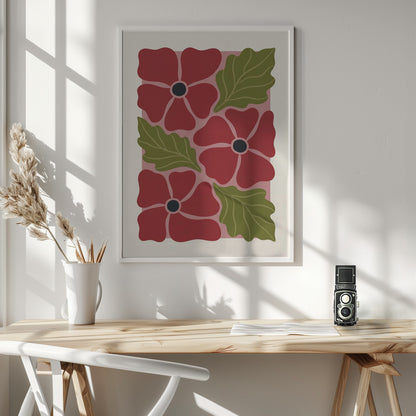 Stylized Red Flowers No 2 - Poster / Art Print - interiör