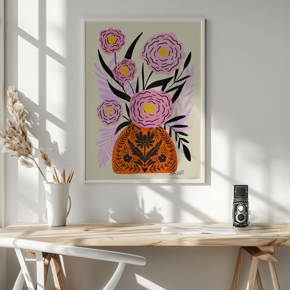 Pink Maxi Flower Vase - Poster / Art Print - interiör