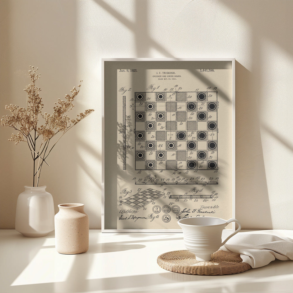 Checker and Chess Board Patent 1921 - Poster / Art Print - interiör
