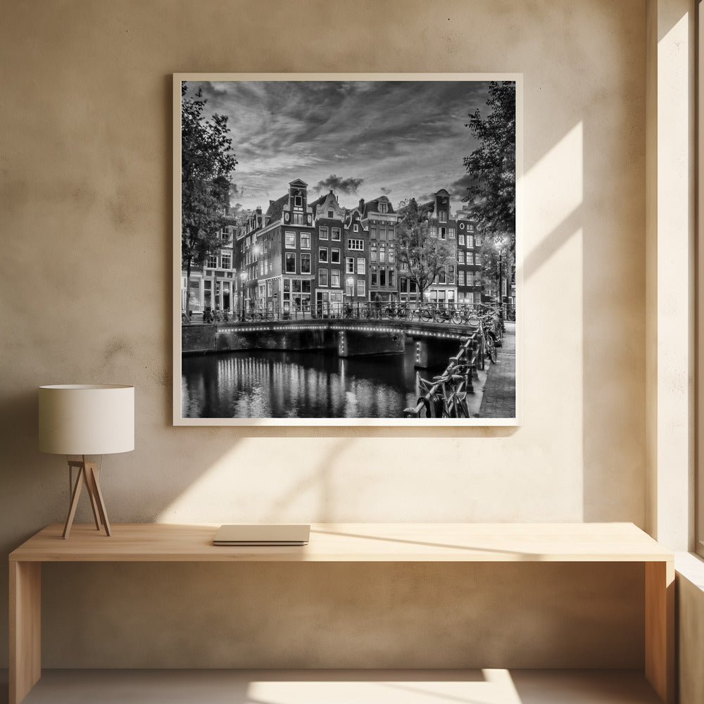 AMSTERDAM Idyllic impression from Singel - Monochrome - Poster / Art Print - interiör