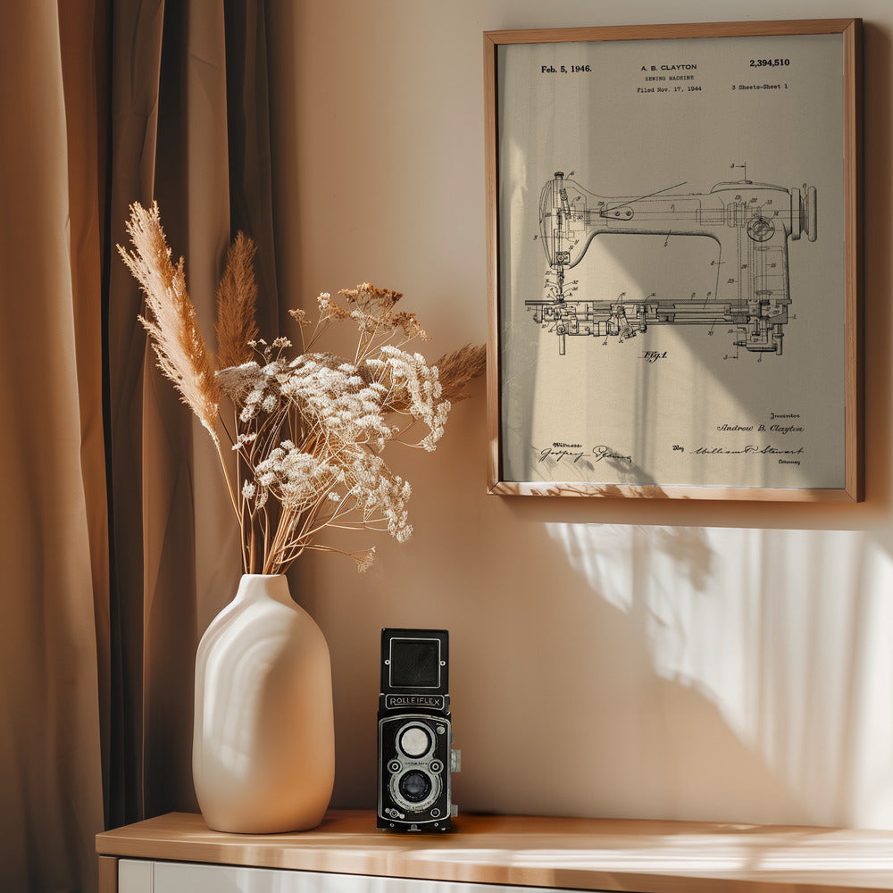 Sewing Machine Patent 1944 - Poster / Art Print - interiör
