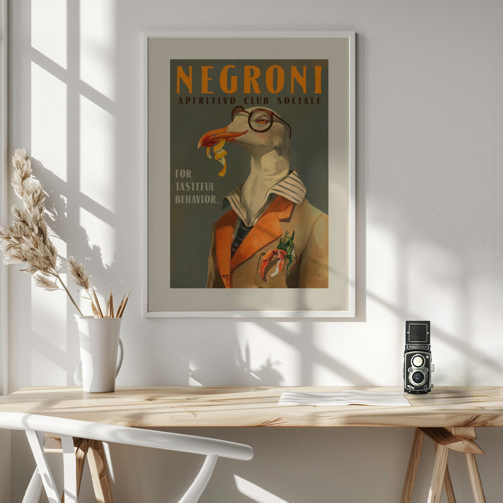 Vintage Art Deco Negroni Poster Of A Fancy Seagull - Poster / Art Print - interiör