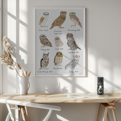 Owls In Glasses Print - Poster / Art Print - interiör