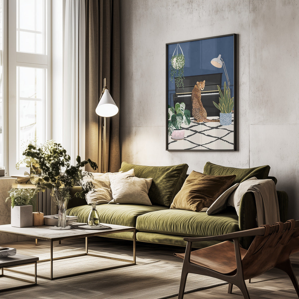 Cheetah playing piano - Poster / Art Print - interiör