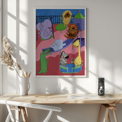 Jungle Animals in the Playground by Artist Carla Daly - Poster / Art Print - interiör