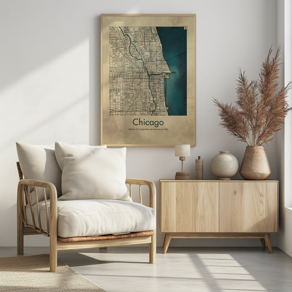 Chicago karta - Poster / Art Print - interiör