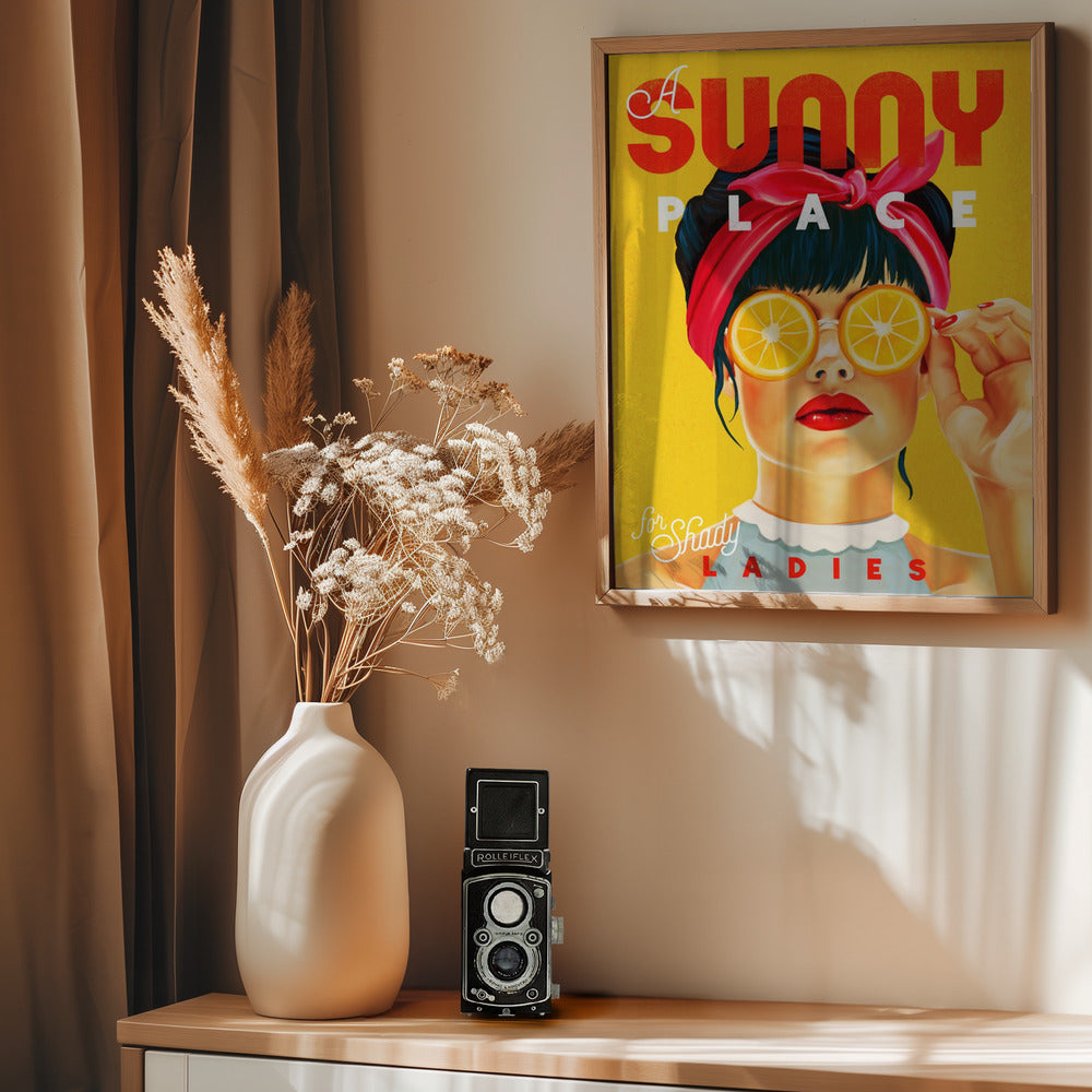 A Sunny Place For Shady Ladies Orange Pinup Art - Poster / Art Print - interiör