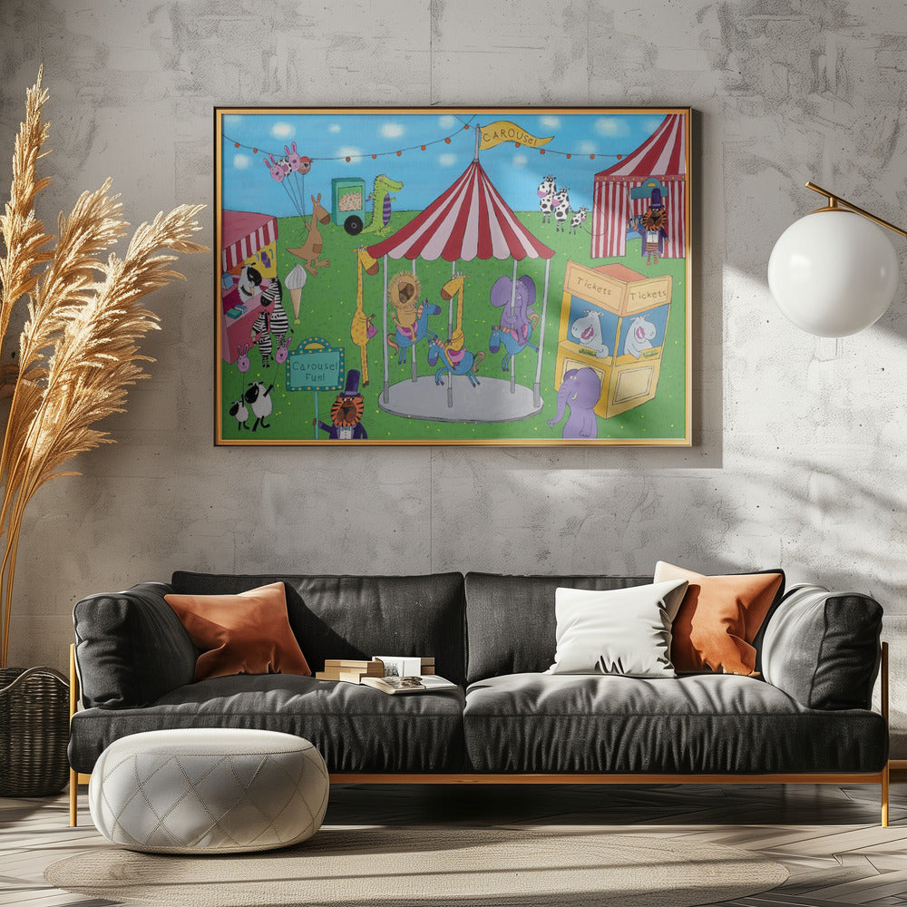 Welcome to the Carousel with Funny Animals by Artist Carla Daly - Poster / Art Print - interiör