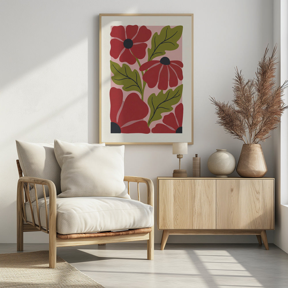 Stylized Red Flowers No 1 - Poster / Art Print - interiör