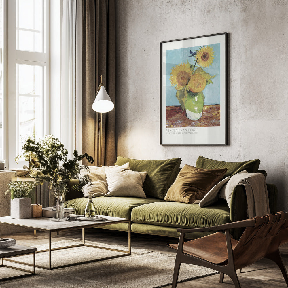 Vase With Three Sunflowers - Poster / Art Print - interiör