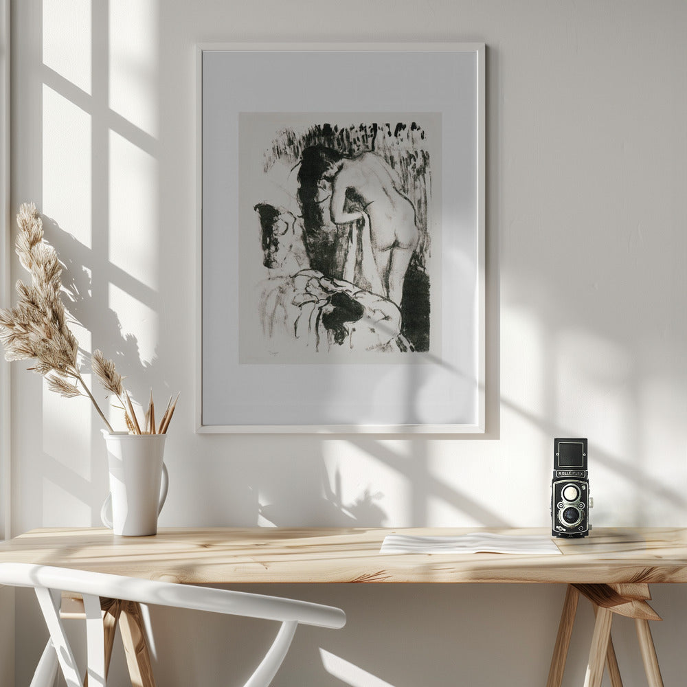 Nude Woman Standing, Drying Herself - Poster / Art Print - interiör