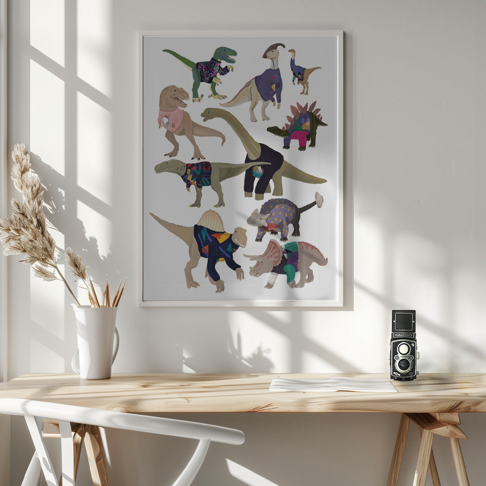 Dinosaurs In 80s Jumpers - Poster / Art Print - interiör