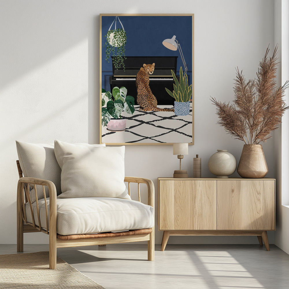 Cheetah playing piano - Poster / Art Print - interiör