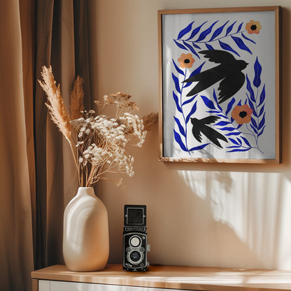 Swallow Flowers - Poster / Art Print - interiör