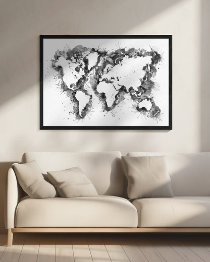 Gray strokes världskarta - Poster / Art Print - interiör