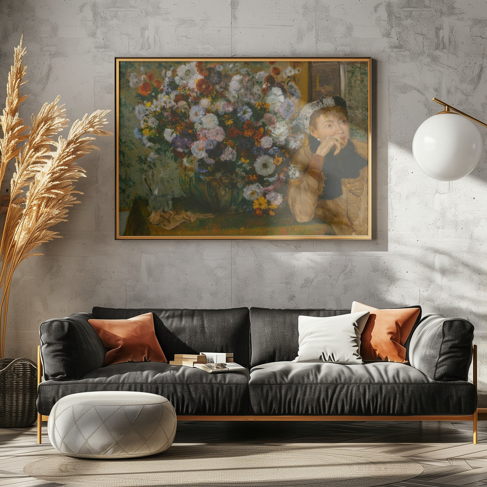A Woman Seated Beside a Vase of Flowers - Poster / Art Print - interiör