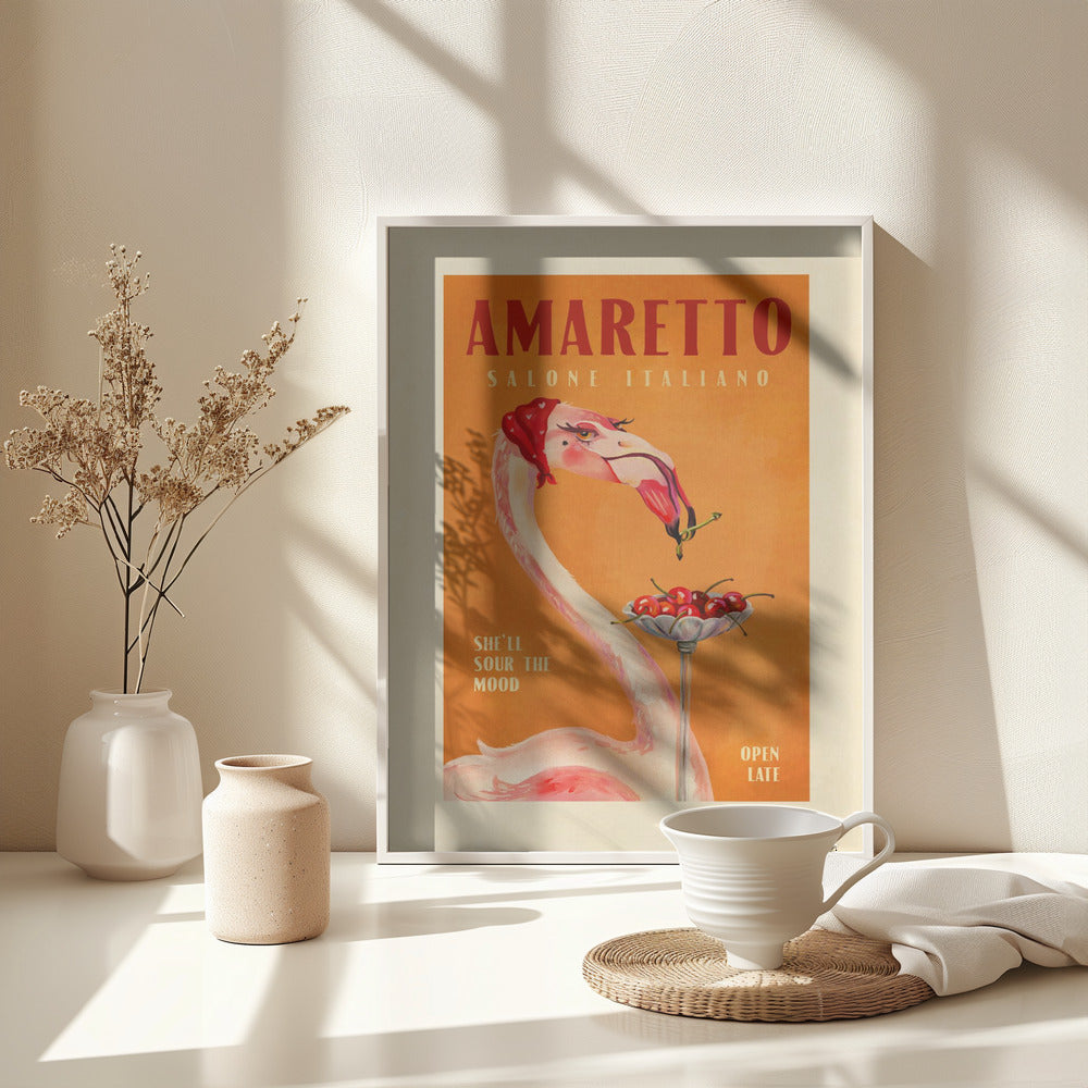Amaretto Flamingo Art Deco Italian Cafe Travel Art - Poster / Art Print - interiör