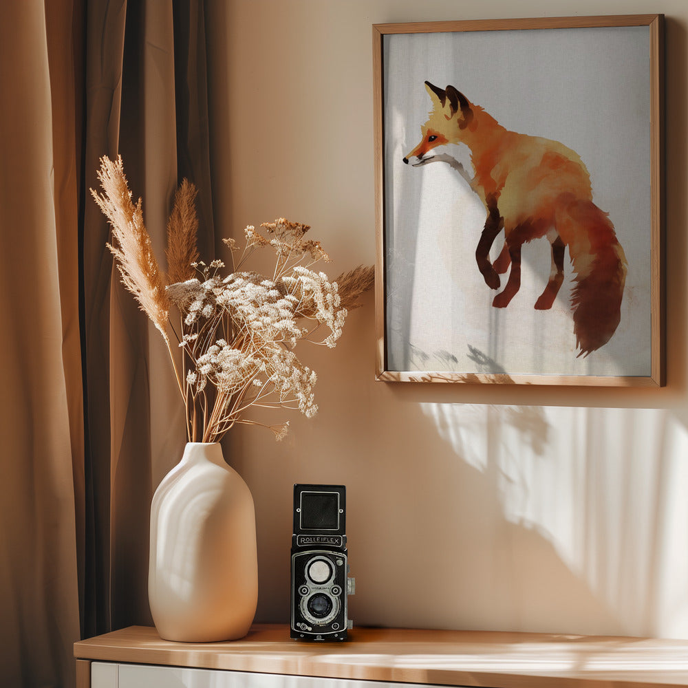 Red Fox Watercolor - Poster / Art Print - interiör