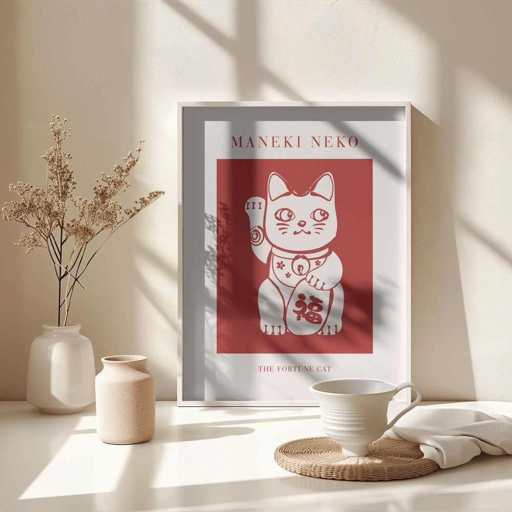 Maneki-Neko Cat Red - Poster / Art Print - interiör
