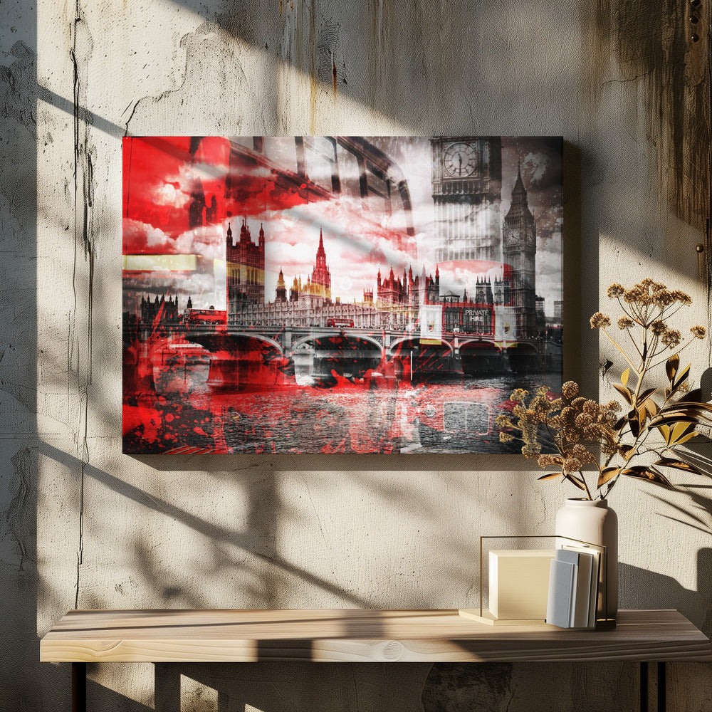 City Art LONDON Red Bus Composing - Poster / Art Print - interiör