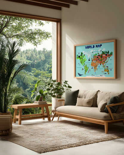 Världskarta för barn - Poster / Art Print - interiör