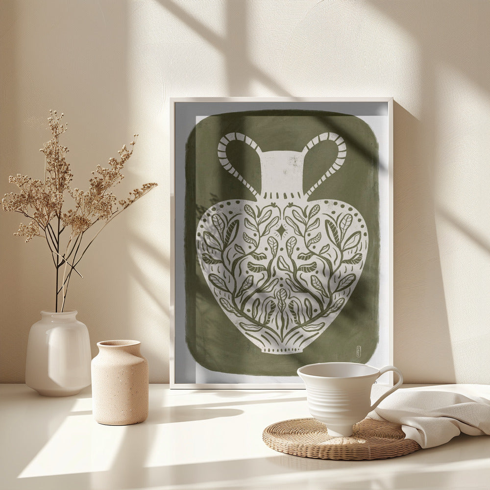 Greek Vase Olive Green Illustration - Poster / Art Print - interiör