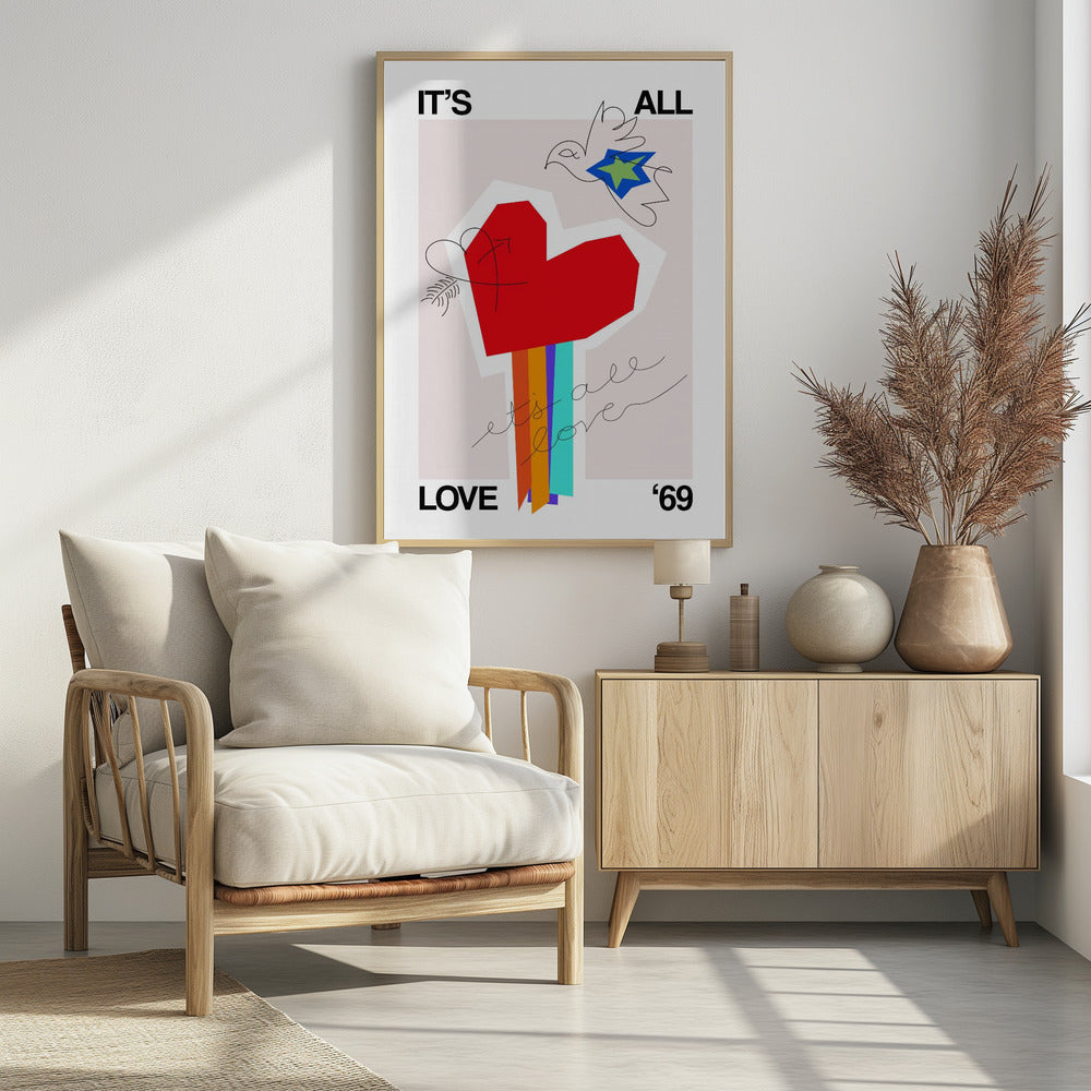 It's All Love '69 Heart Greige - Poster / Art Print - interiör