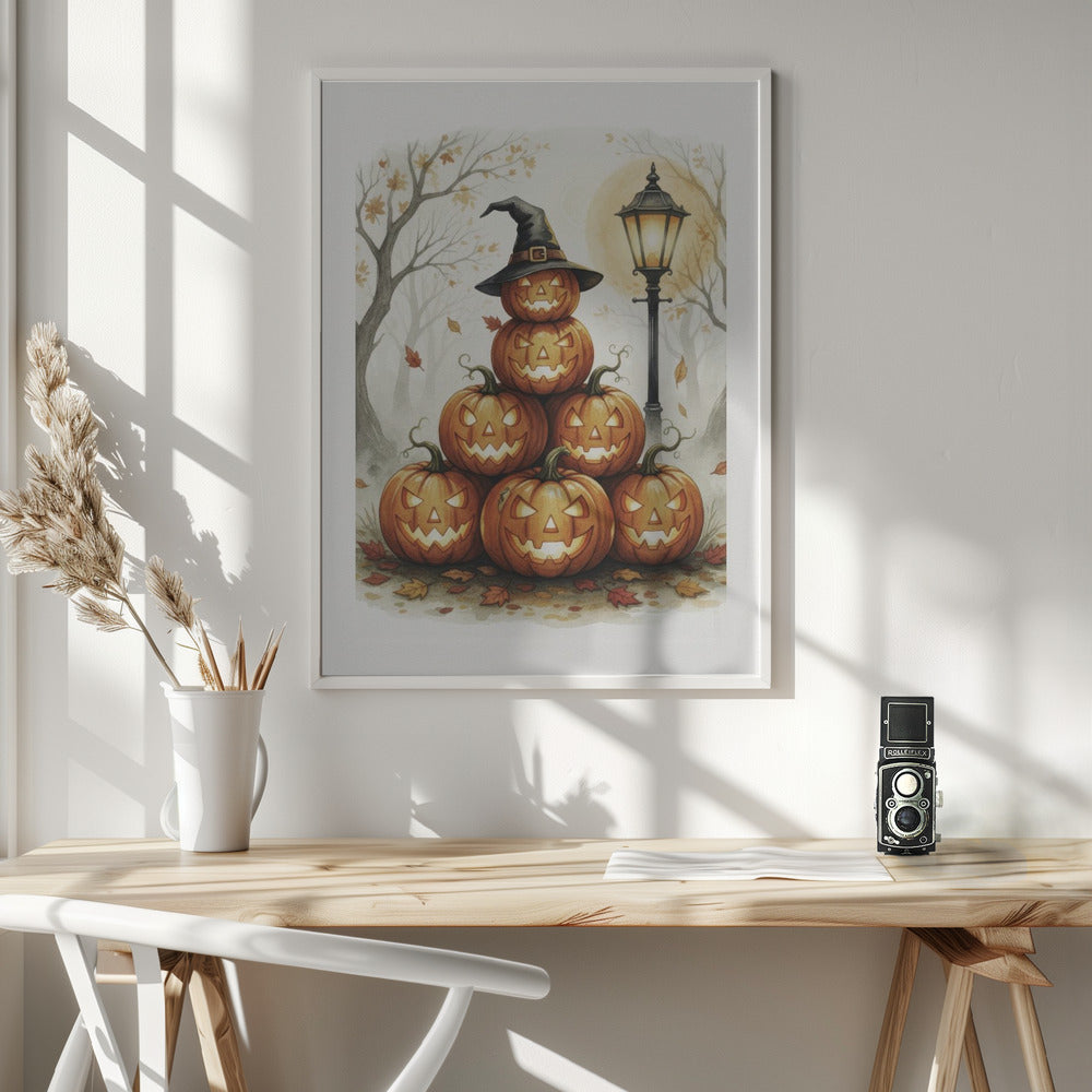 Scary Pumpkins Stack - Poster / Art Print - interiör