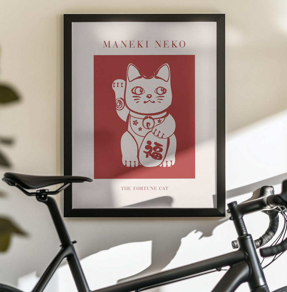 Maneki-Neko Cat Red - Poster / Art Print - interiör