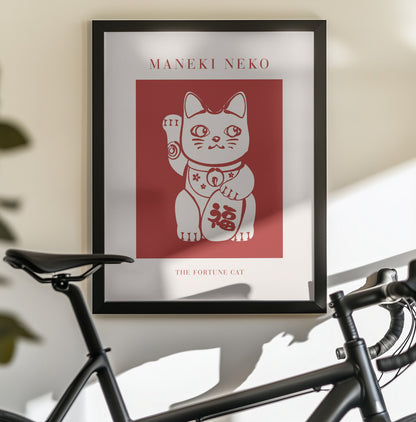 Maneki-Neko Cat Red - Poster / Art Print - interiör
