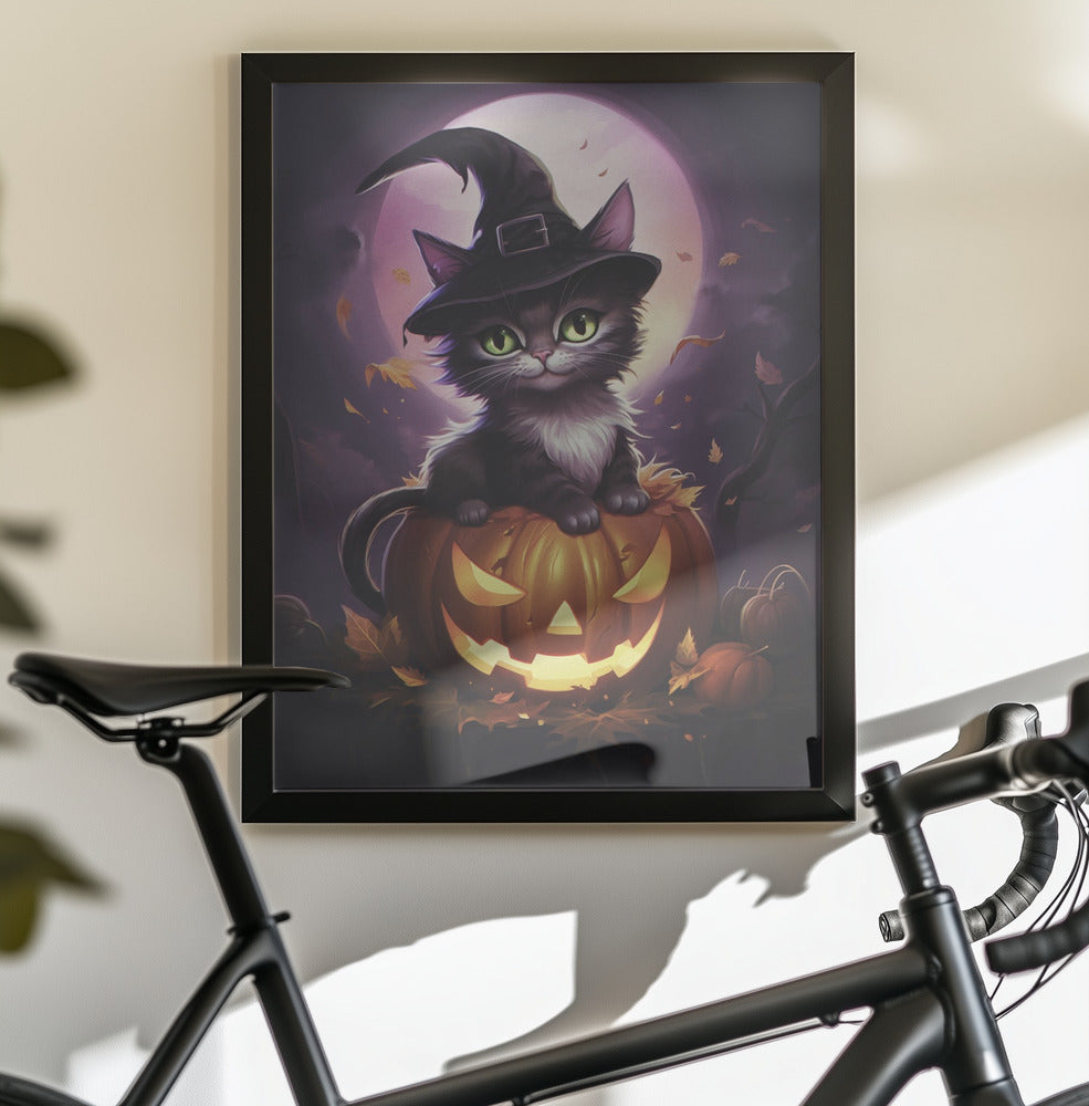 Cute Kitten On a Pumpkin - Poster / Art Print - interiör