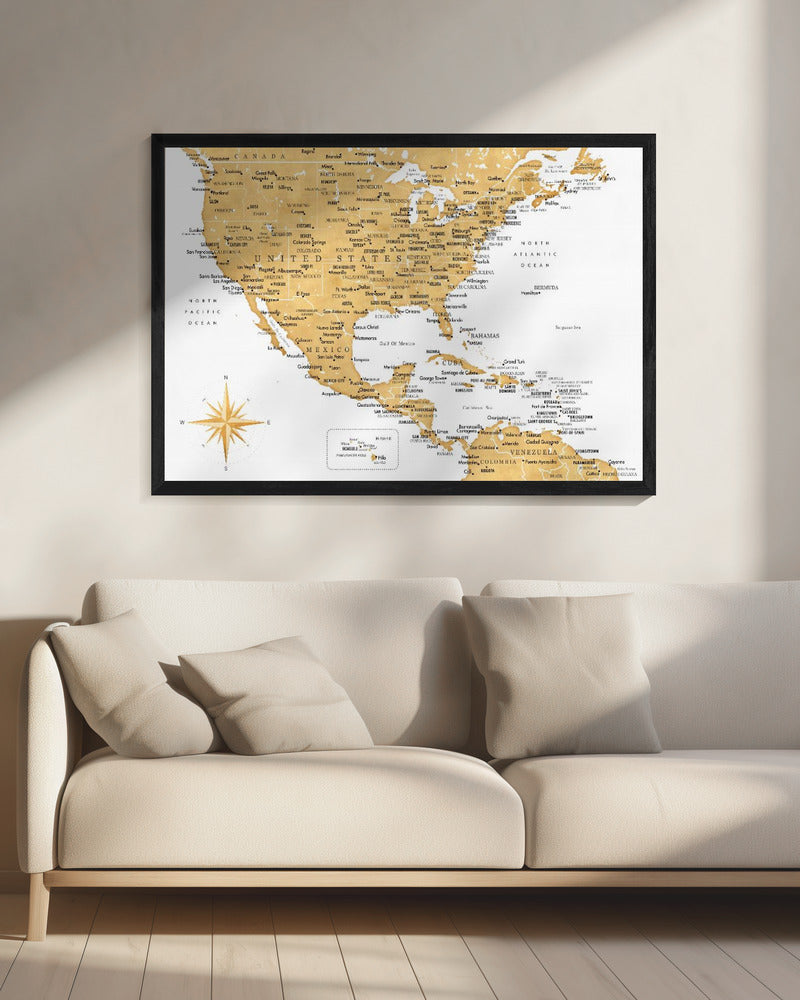 Gyllene karta av USA och Mexico - Poster / Art Print - interiör