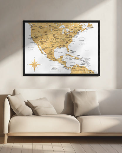 Gyllene karta av USA och Mexico - Poster / Art Print - interiör