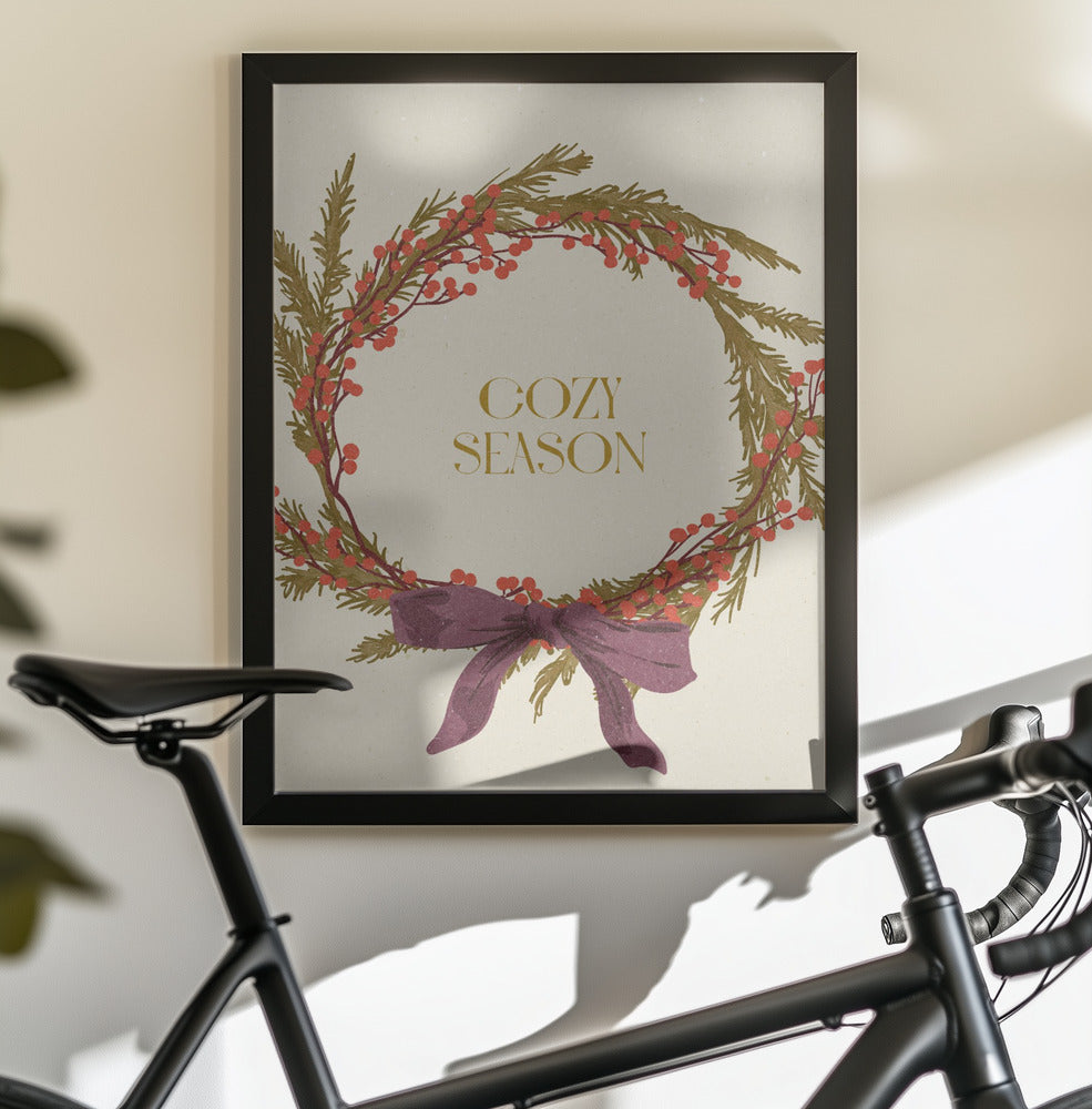 Cozy Season. Christmas wreath with bow - Poster / Art Print - interiör