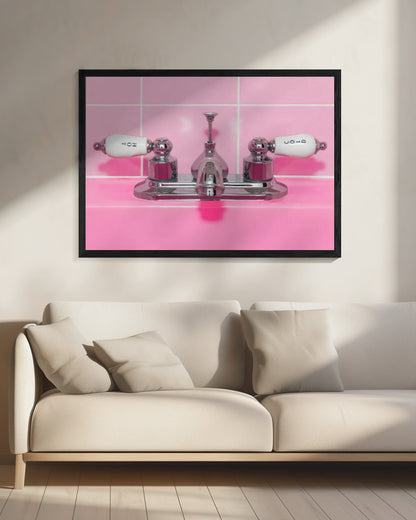 Retro Pink Sink Faucet - Poster / Art Print - interiör