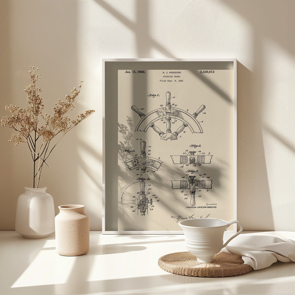 Steering Wheel Patent 1941 - Poster / Art Print - interiör