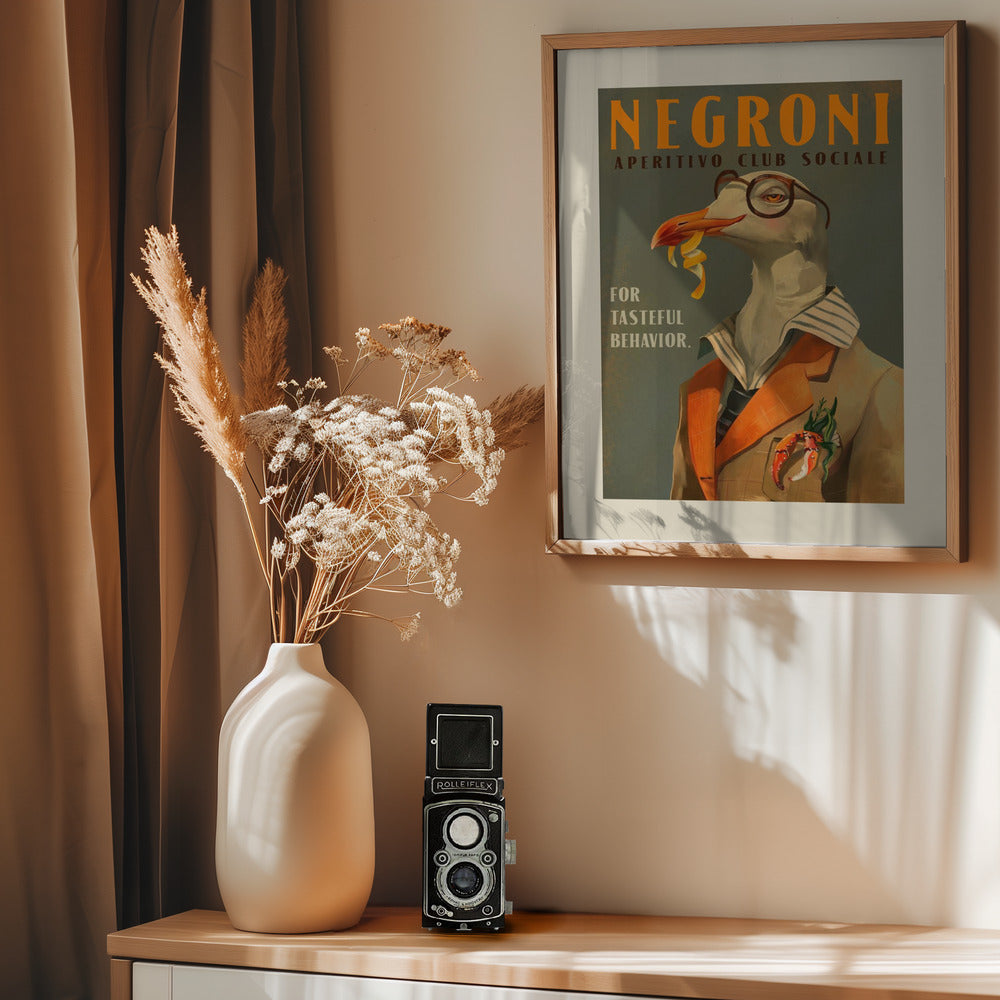 Vintage Art Deco Negroni Poster Of A Fancy Seagull - Poster / Art Print - interiör