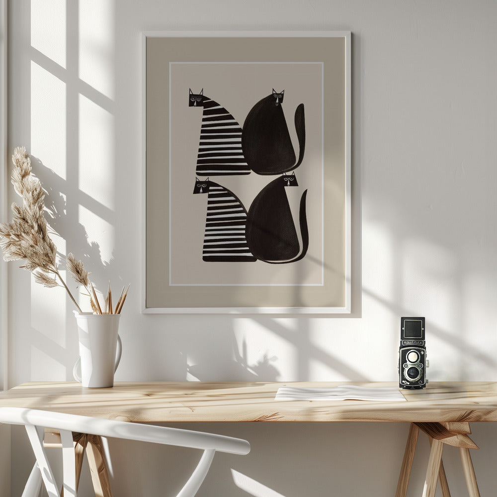 Minimalist Cats In Black and White - Poster / Art Print - interiör