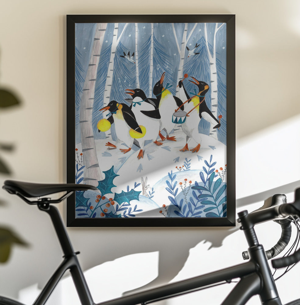 Penguins make music in the forest - Poster / Art Print - interiör