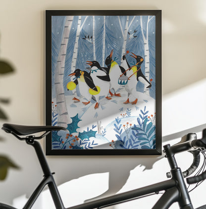 Penguins make music in the forest - Poster / Art Print - interiör