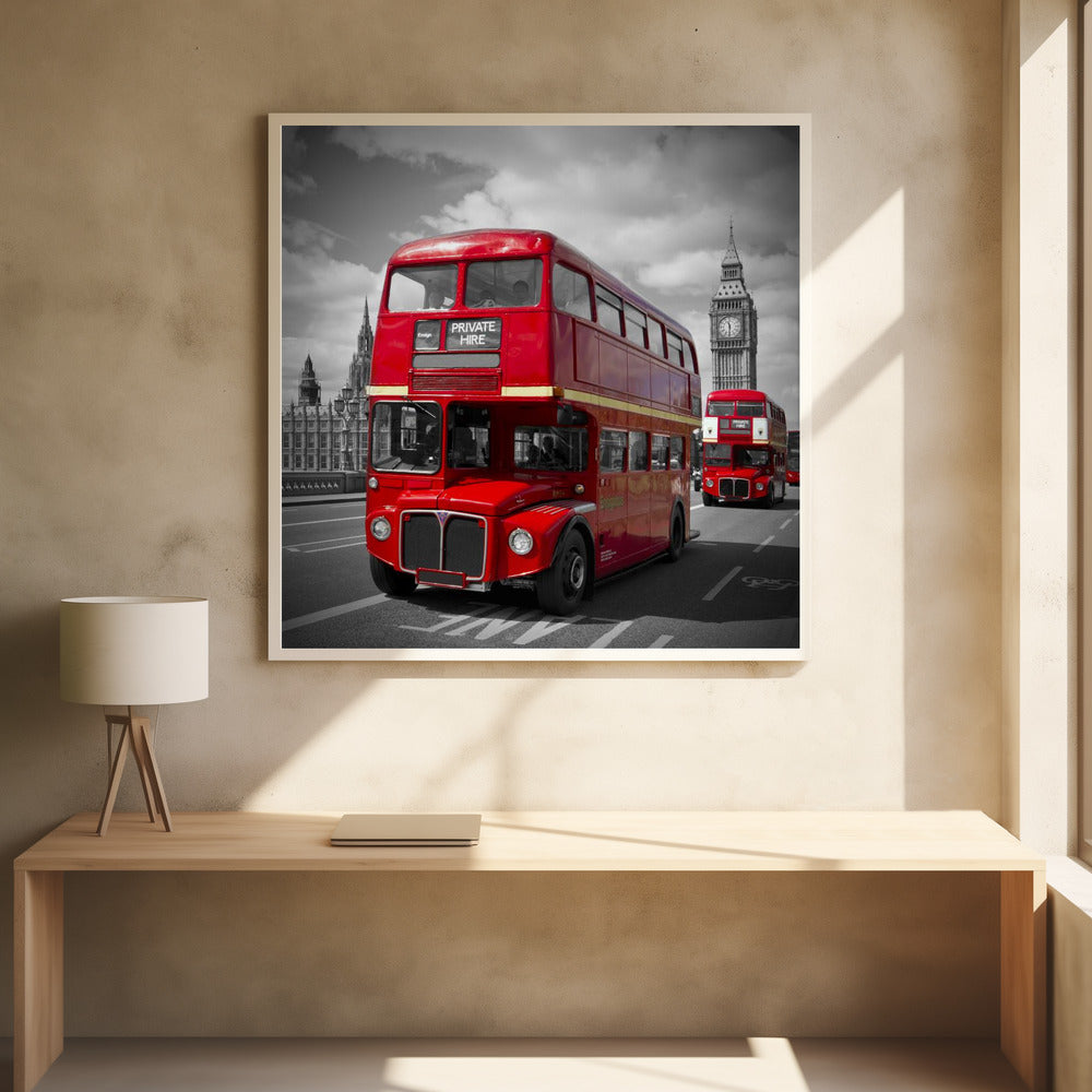 LONDON Red Buses on Westminster Bridge - Poster / Art Print - interiör
