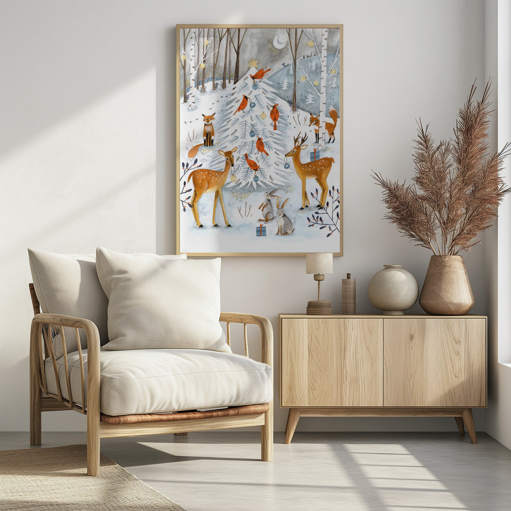 Christmas in the winter animal forest - Poster / Art Print - interiör