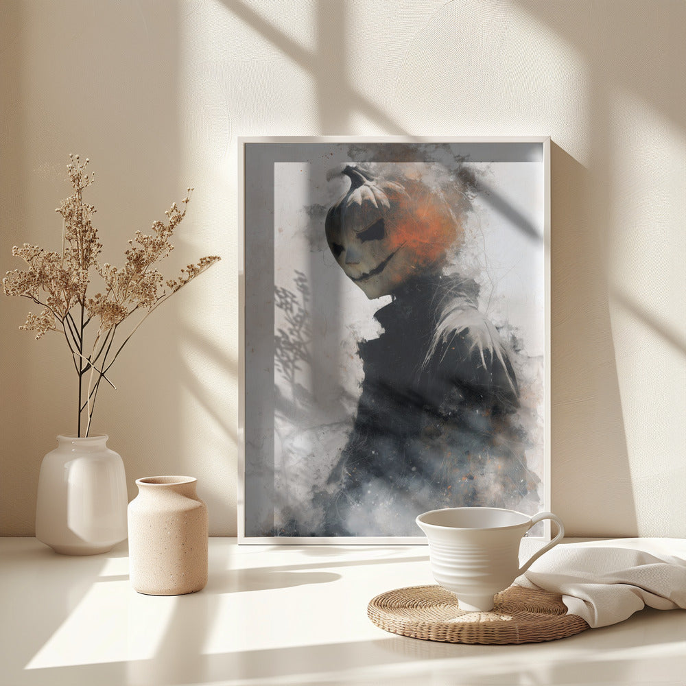 Man With Pumpkin Halloween Scene (1) - Poster / Art Print - interiör