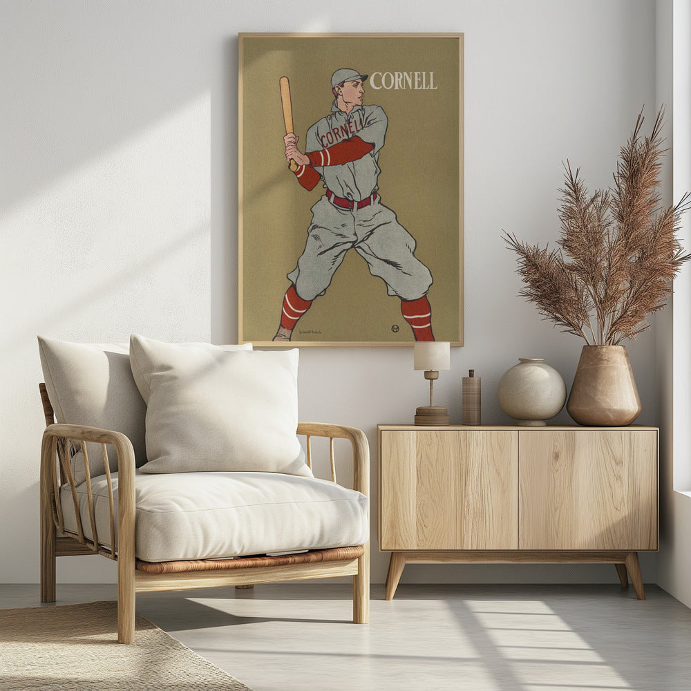 Vintage Drawing of a Baseball Player Holding a Bat - Poster / Art Print - interiör