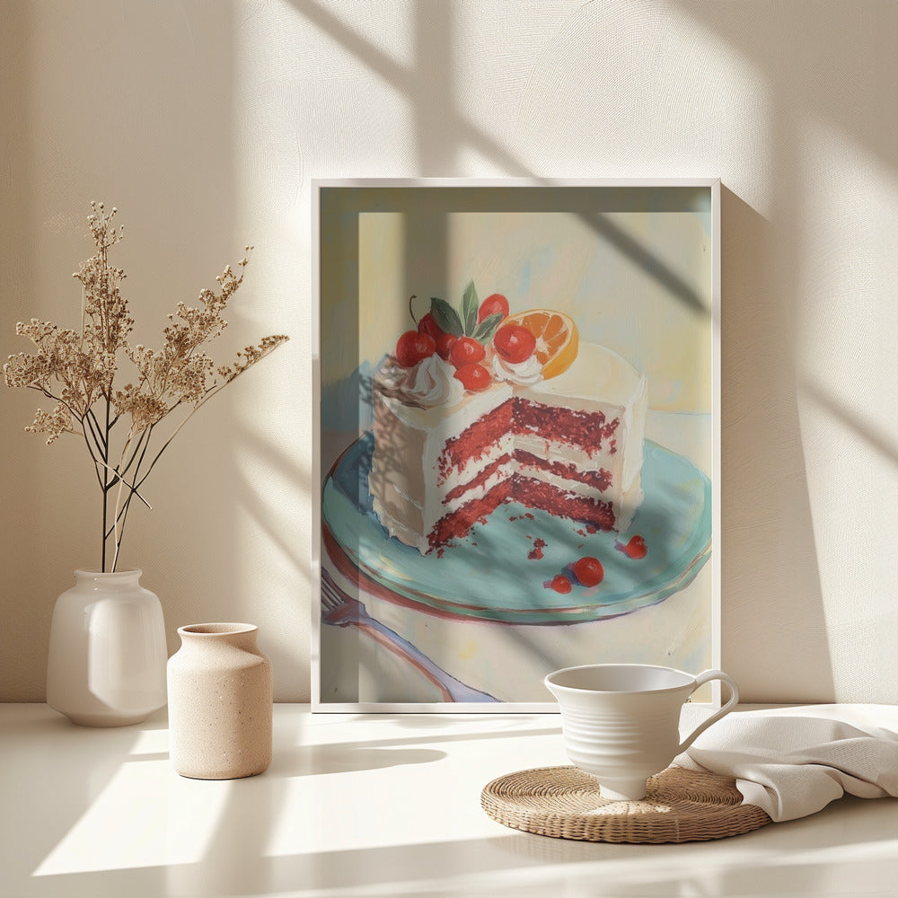 Red Velvet Cake with Fresh Fruit Toppings - Poster / Art Print - interiör