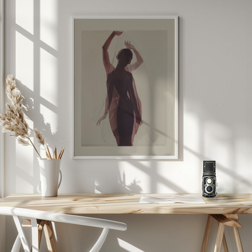 Silhouette of a Woman Draped in Sheer Fabric - Poster / Art Print - interiör