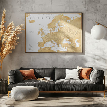Golden detaljerad karta av Europa - Poster / Art Print - interiör