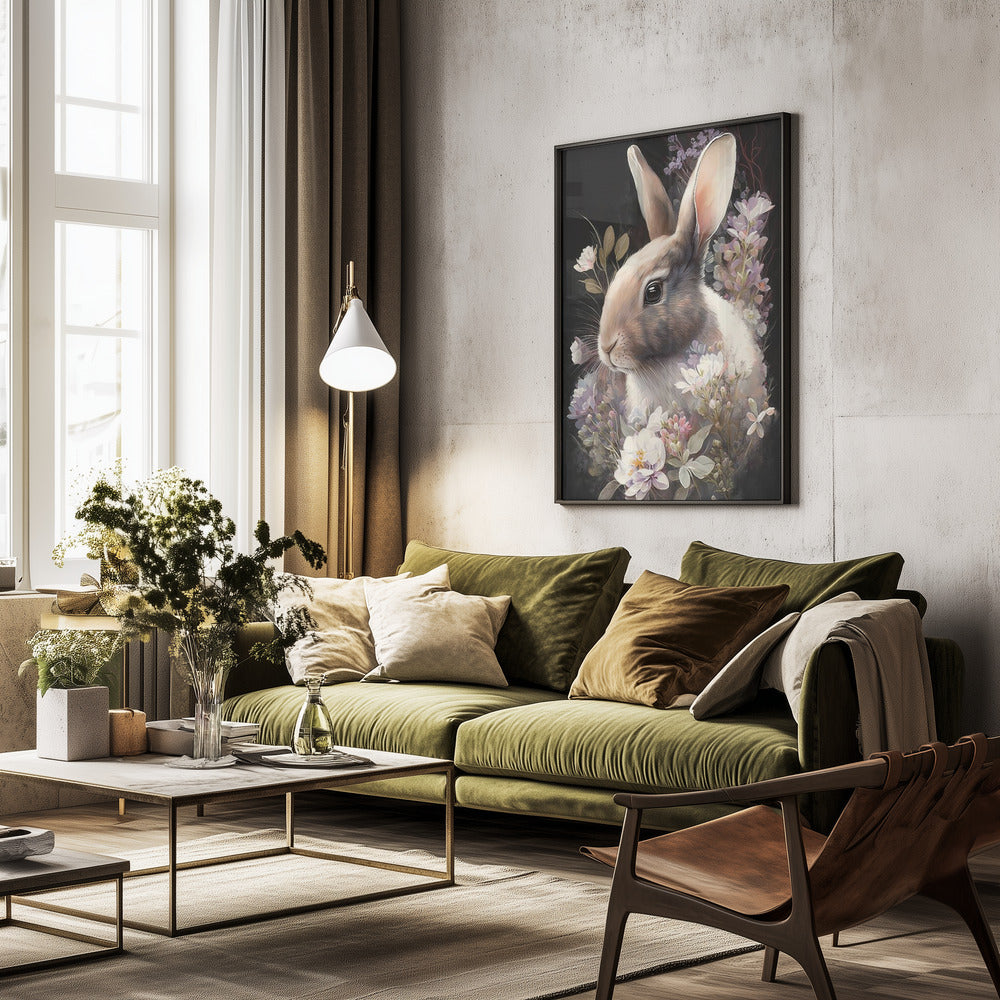 Rabbit and Flowers 3 - Poster / Art Print - interiör